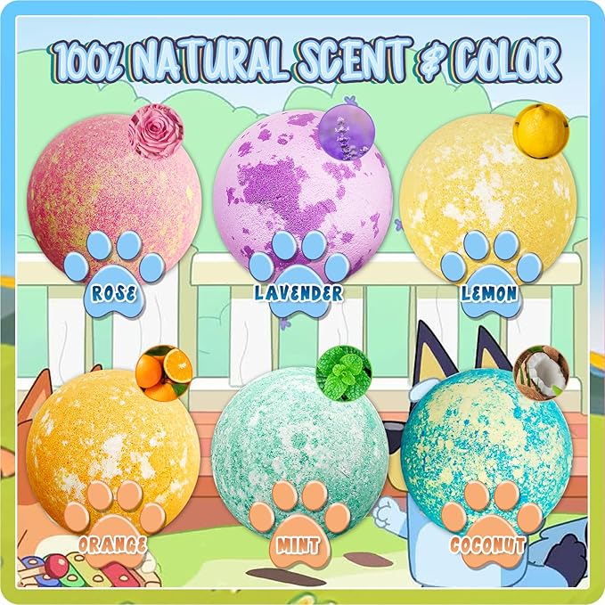 Bath Bombs for Kids: XXL Bath Bombs with Surprise Inside, Organic Bath Bombs Rich in Natural Essential Oils, Kids Bath Bombs Gift Set for Dry Skin Moisturize, Gifts Card for Kids (6 Pcs)