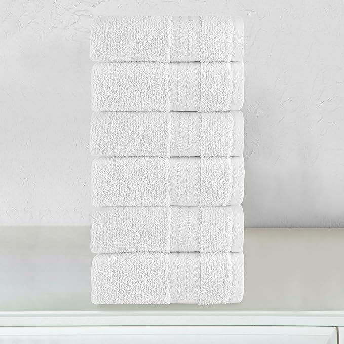 Elegant Comfort Premium Turkish Cotton 6 Pack Washcloths Set - 13 x 13 inch, Luxurious Hotel Spa Quality 100% Turkish Cotton 6PC Washcloth Set - Highly Absorbent - Soft Bathroom Towels, White