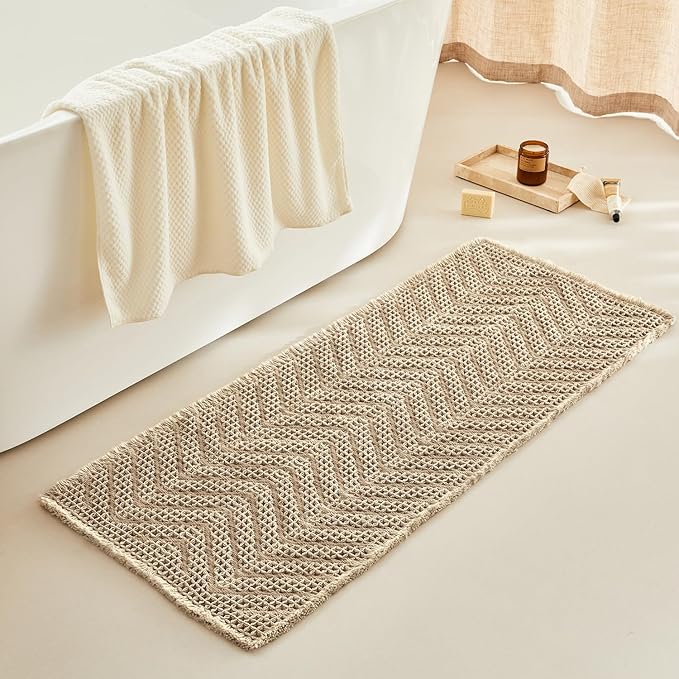 Bathroom Floor Mat,Boho Bathroom Mat,Super Absorbent Bath Rug,Bathroom Rugs Non Slip Washable, Quick Dry Shower Mats, Ultra Soft Bath Mat Towel,Brown,19"*48"