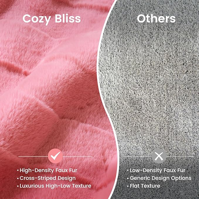 Cozy Bliss Fluffy Pink Queen Size Throw Blankets for Bed,Lightweight Cozy Soft Faux Fur Throw Blankets for Sofa Bedroom Living Room,90x90 Inches
