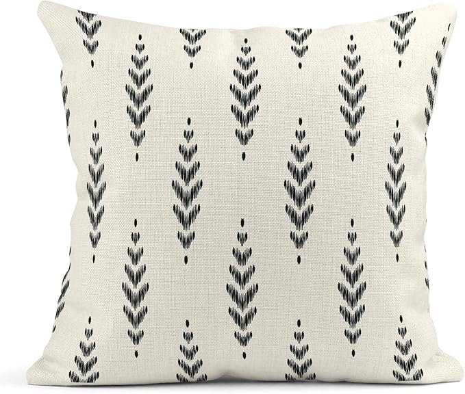 ArtSocket Set of 4 Throw Pillow Covers Ikat Tribal and Boho Bohemian Black Ethnic Herringbone for Ideas Decor Linen Outdoor Pillow Cases Home Decorative Square 18x18 Inches Pillowcases