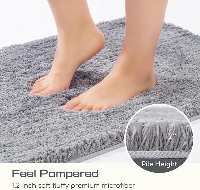 ROSMARUS Shaggy Bath Rugs for Bathroom Non Slip 20" X 32" Gray