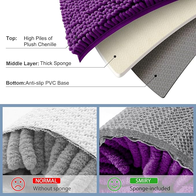 Smiry Luxury Chenille Toilet Rugs U-Shaped 24x20, Soft Absorbent Non-Slip Contour Bathroom Rugs for Toilet, Machine Washable Contoured Bath Mats, Violet