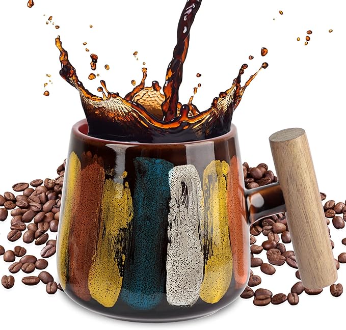 Coffee Mug, 15 Oz Mug with Wood Handle for Coffee Bar, Latte, Cappuccino, Cocoa, Mocha, Valentines Day, Teacher Appreciation, Birthday Gifts for Women, 1 Gift Box (Red)