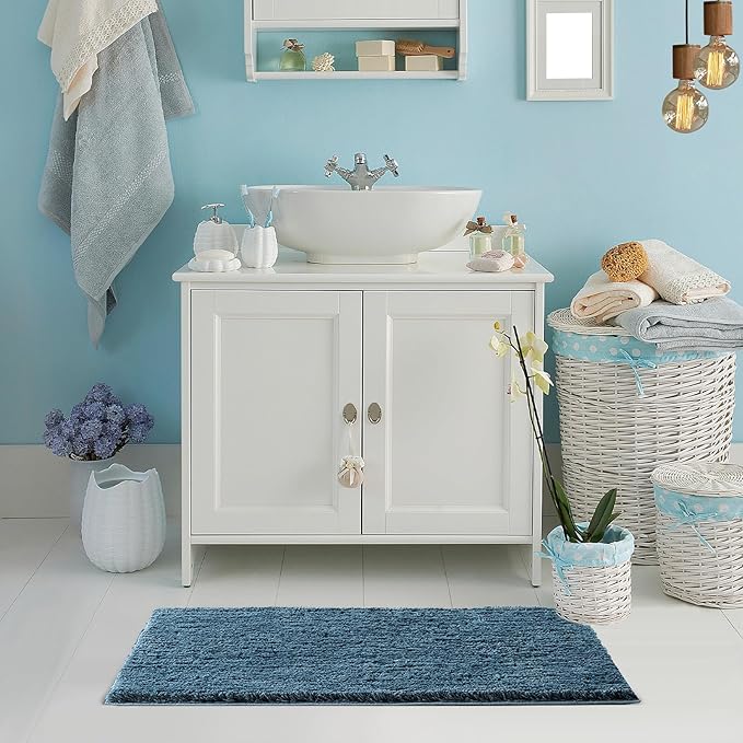 CozeCube Dusty Blue Bathroom Rugs 47" x 24", Bath mats for Bathroom Non Slip, Ultra Soft Bath Rugs Washable, Plush Microfiber Area Rugs for Bedroom