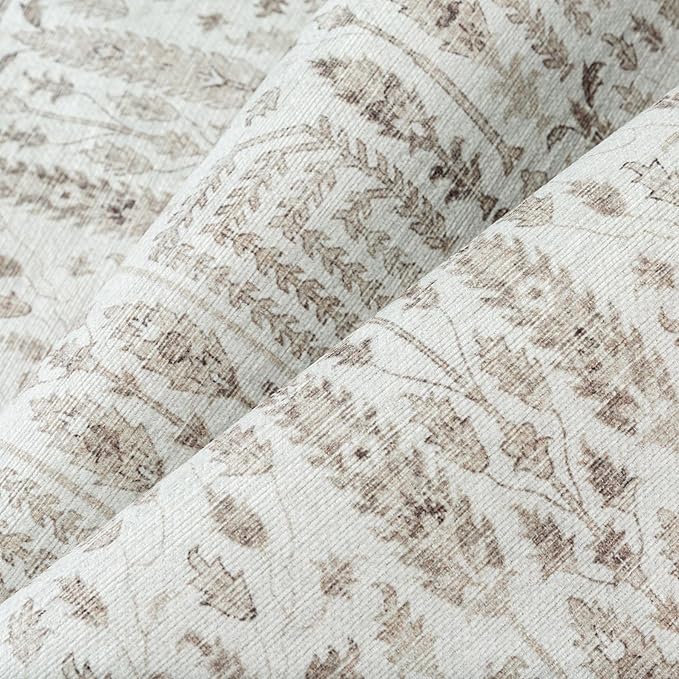 Area Rug 5x7 Washable Grey Carpet Non Slip Large Boho Thin Floral Farmhouse Throw Accent Rug for Living Room Bedroom Office Kitchen Bathroom