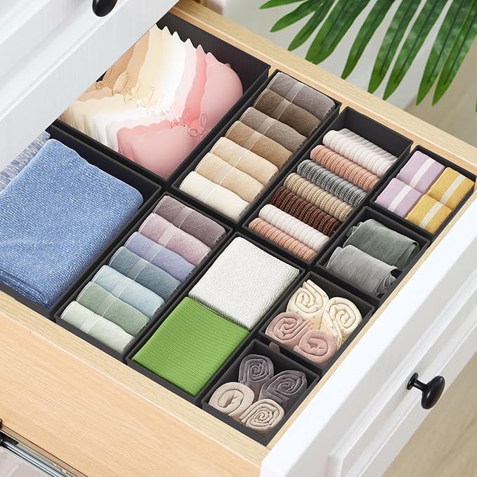 Fixwal 10 Pack Underwear Drawer Organizer for Nursery, Bedroom, Closet - Storage for Baby Clothes, Socks, Bra, Scarves, Ties (Grey)