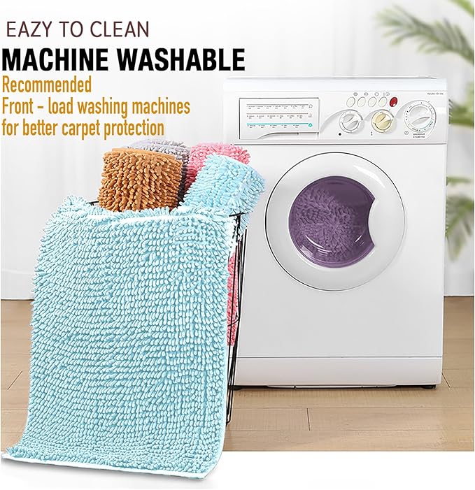 Bathroom Rugs Mat 70x24 Long Non Slip Chenille Bath Mats Bath Rugs for Bathroom Shower Aqua Blue