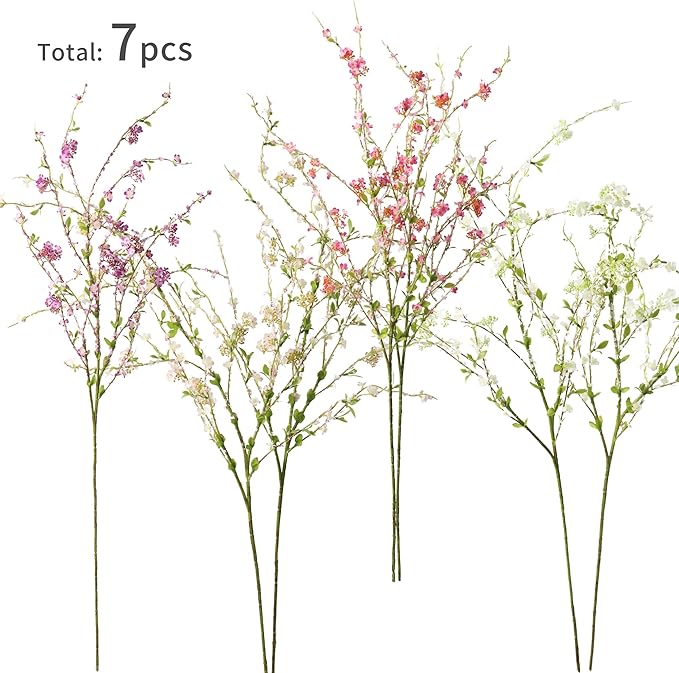 MISSPIN Artificial Flowers with Greenery Stems Faux Plants Indoor Branches for Tall Vase Ultra-Realistic, 7 Pcs Wedding Centerpieces, Home Decor & DIY Bouquets