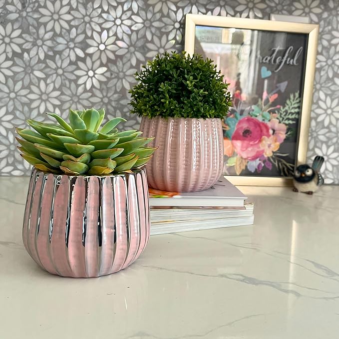 Admired By Nature 4" Ceramic Flower Planter, Ceramic Pot Planter, Indoor Ceramic Bowl, Houseplant Ceramic Pot, Decorative Planter for Indoor Plant Succulent Plant Home Décor, Lightweight, Pink