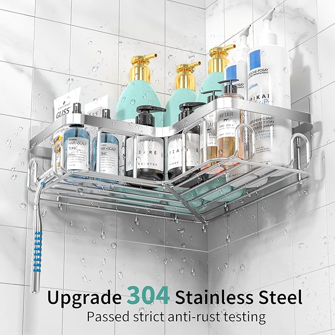 Moforoco Corner Shower Caddy Shelf Organizer Rack, Self Adhesive Black Bathroom Shelves Basket, Home Farmhouse Wall Inside Organization and Storage Decor Rv Accessories, Apartment Essentials