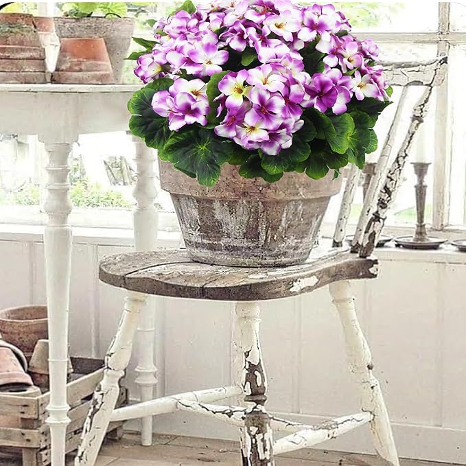 2 Pcs Artificial Geraniums for Outdoor Silk Geranium Flowers Purple Artificial Geranium Bush Faux Flowers Geraniums Branch for Garden Patio Cemetary Vase Table Centerpiece Indoor Decor
