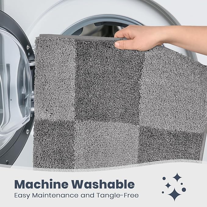 PURRUGS Bathroom Rug Non-Slip Machine Washable 24" x 36", Super Absorbent and Quick-Dry Bath Mat, Extra Soft and Plush Bath Rug for Shower, Bathtub and Sink, Grey & Dark Grey