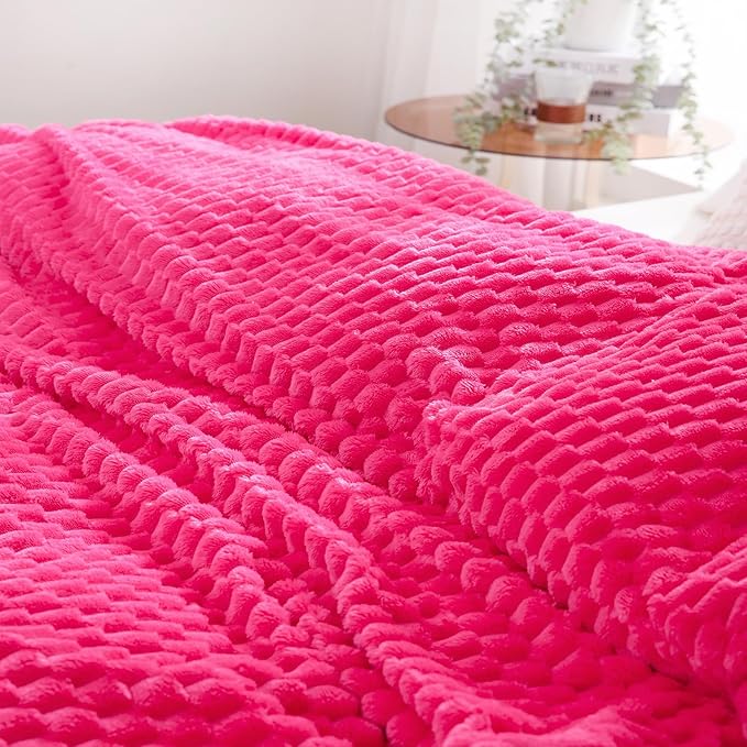 Puncuntex Hot Pink Throw Blanket 90"×90" inches Fuzzy 3D Jacquard Decorative Flannel Fleece Super Soft Plush Cozy Blanket for Couch Sofa Chair Lightweight