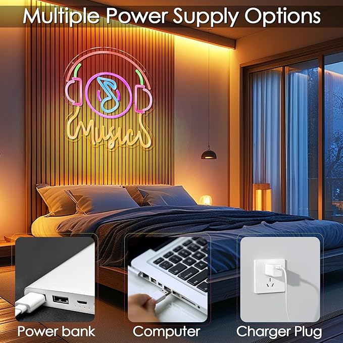 Live Music Neon Sign Earpoda Neon Sign for Wall Decor, Neon Wave Sign LED Light Sign, LED Signs for Bedroom Wall, Neon Lights Signs for Man Cave Bedroom, Wedding, Living Room, Party, Bar, USB Powered with Dimmer (12.6* 14.3in)