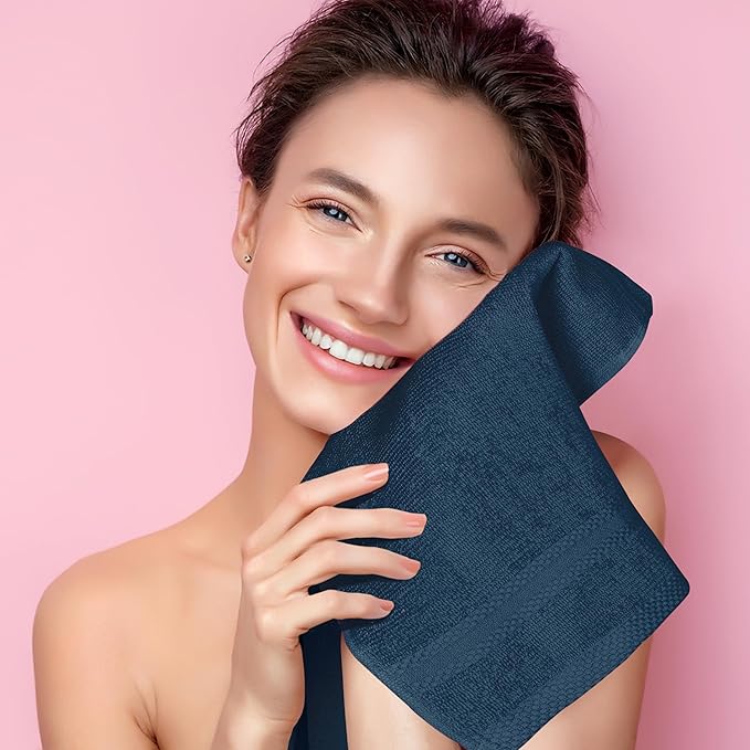 GLAMBURG Ultra Soft 12-Piece Washcloths Set 13x13-100% Ringspun Cotton - Durable & Highly Absorbent Face Towels - Ideal for use in Bathroom, Kitchen, Gym, Spa & General Cleaning - Mineral Blue