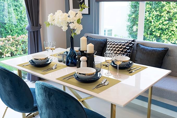 More Décor Dining Table Placemats, Washable Heat-Resistant PVC Vinyl Table Mats for Dining Room and Kitchen, Anti-Slip - Set of 4 -Gold