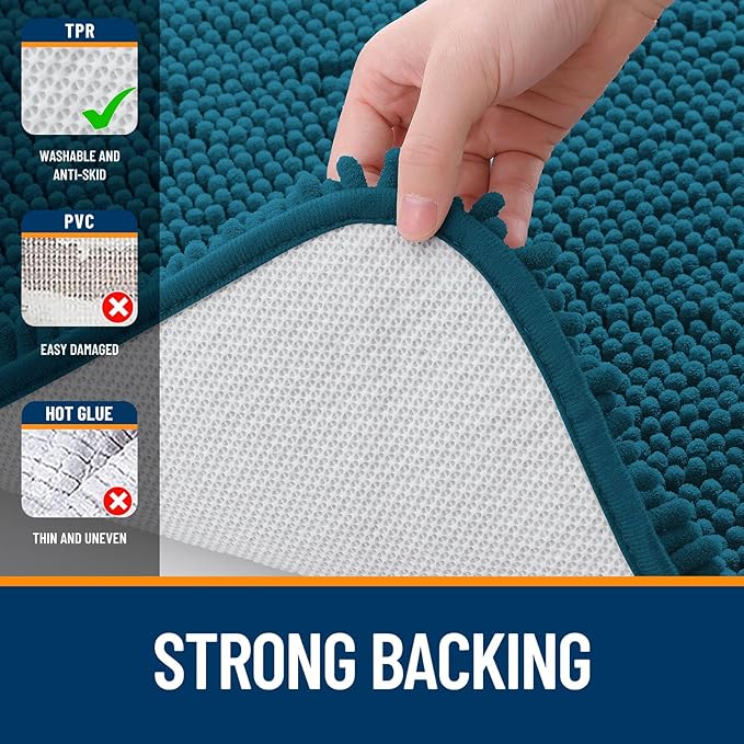 OLANLY Bathroom Rugs 70x46, Extra Soft Absorbent Chenille Bath Rugs, Rubber Backing Quick Dry, Machine Washable Bath Mats for Bathroom Floor, Tub and Shower, Home Decor Accessories, Peacock Blue