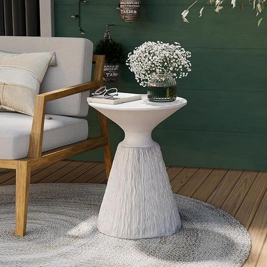 COSIEST Outdoor Side Table, Mushroom Shaped MgO Accent Table, Lightweight Patio End Table w Round Base, Top Plant Stand for Garden and Deck, Spotted White