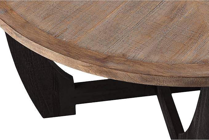 Rustic Farmhouse Coffee Table with Crisscross Base, French Country Accent Table for Family, Dinning or Living Room, Modern, Round