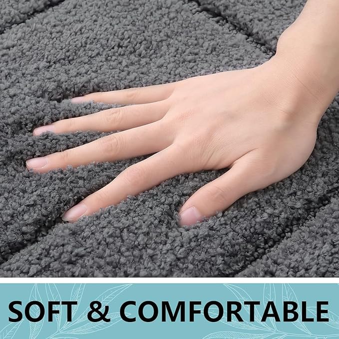 Buganda Bathroom Rugs, 44" x 24", Soft and Absorbent Microfiber Bath Rugs, Non-Slip Shaggy Shower Carpet, Machine Wash Dry Bath Mats for Bathroom Floor, Tub and Shower, Dark Grey