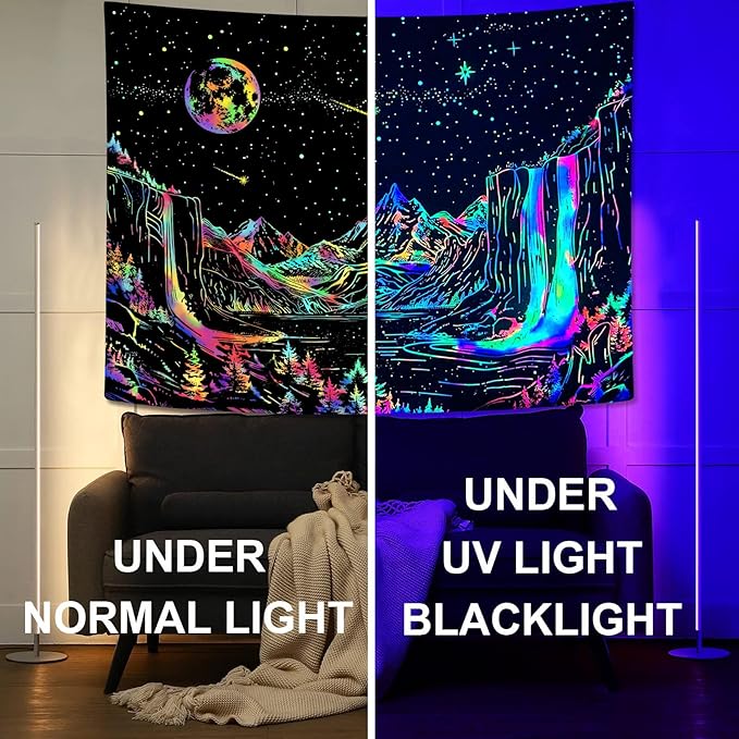 Lunerfex Starry Mountain Blacklight Wall Tapestry - Celestial Landscape Wall Hanging for Bedroom and Living Room Decor - 3648 Inches