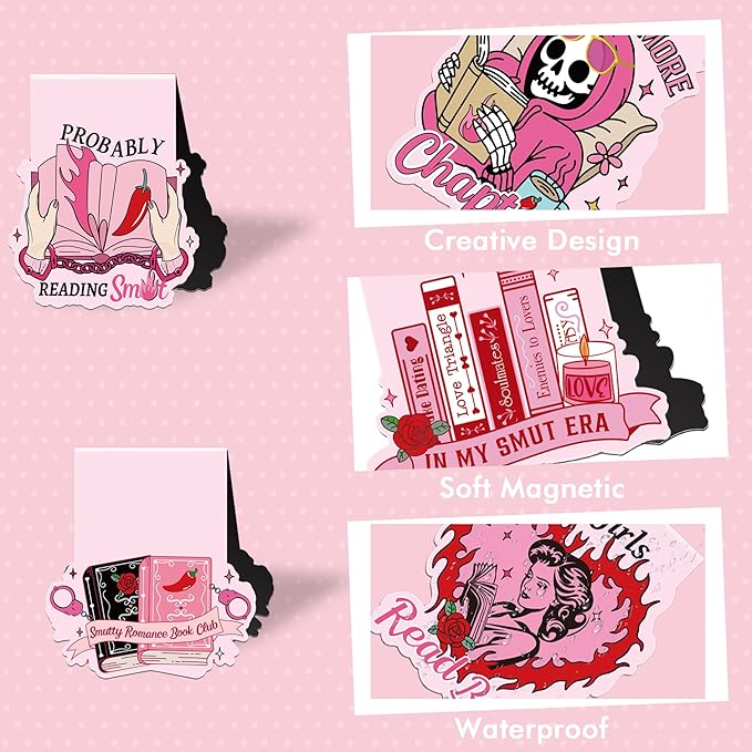 Funny Spicy Magnetic Bookmarks: 8 Pcs Smutty Romance Book Mark for Reading Women, Pink Unique Magnet Page Markers Clips, Bookish Gifts for Women Adults Book Lovers