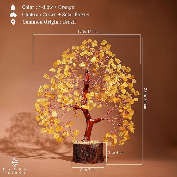 Crystal Tree Gifts for Women, Chakra Healing Citrine Crystals Handmade Tree of Life for Home and Office Desk Decoration, Reiki Healing, Good Luck, Positive Energy, Money, Birthday Gifts