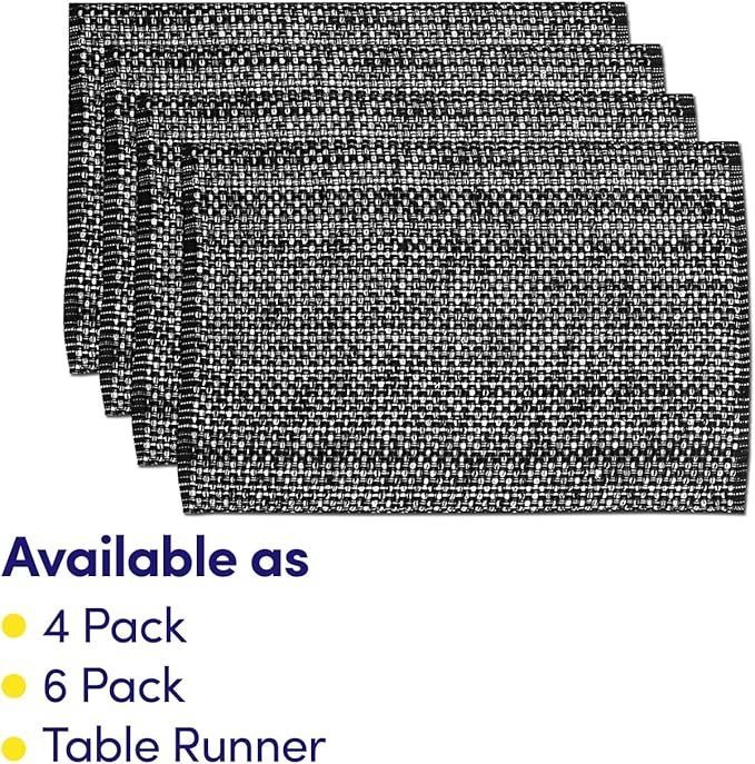 Sweet Home Collection 100% Cotton Placemats for Dining Room Rectangle Two Tone Woven Fabric 13" x 19" Soft Durable Table Mat Set, Set of 6, Black