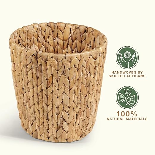 2 Pack Wicker Trash Can - Rattan Trash Can - Wicker Waste Basket for Bathroom, Bedroom - Woven Waste Basket (Natural, 3 Gallon)