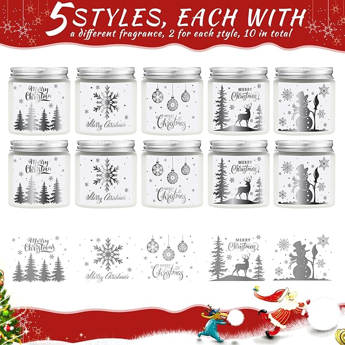 MTLEE 10 Pcs Christmas Candle Gift Set Scented 10 Fragrances Aromatherapy Candle Gift Set for Women Christmas Holiday Presents(Silver Lid)
