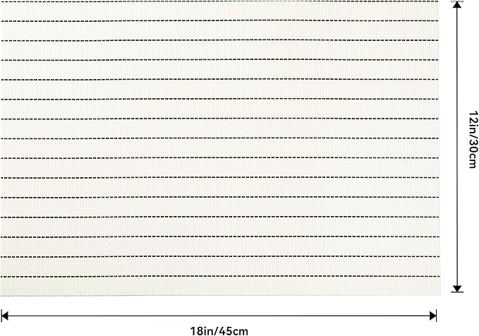 Leetaltree White with Black Stripes Placemats Set of 12 - Heat Resistant Non-Slip Place mats for Dining Table, Washable Durable PVC Vinyl Woven Table Mats(White Stripes, 12)