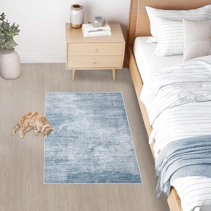 Area Rugs 2x3 Washable Rug: Entryway Rugs Modern Abstract Small Rug Soft Non Slip Neutral Rugs Stain Resistant Indoor Carpet for Bedroom Kitchen Dining Table Hallway(Blue,2'x3')