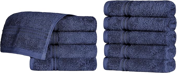 Superior Egyptian Cotton Face Towel/Washcloth Set, Small Towels for Home Bathroom, Master, Guest Bath, Decor Essentials, Quick Dry, Absorbent, Spa, Hotel, Resort, Adult, Kids, Set of 10, Navy Blue