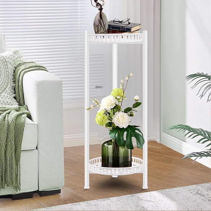 Plant Stand Indoor Outdoor, 30'' Tall Plant Stand, 2 Tier Metal Plant Shelf, Heavy Duty Display Rack White Flower Stands for Living Room, Corner, Deck