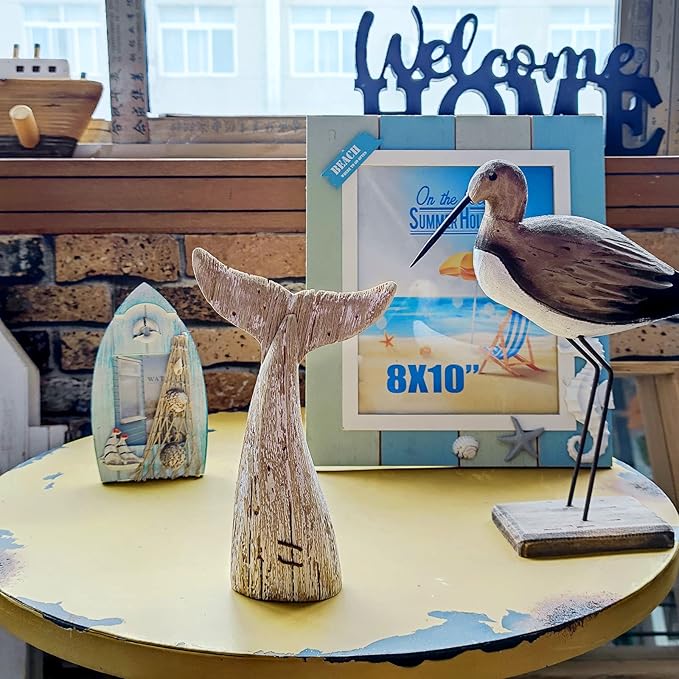 Morning View Whale Tail Decor Tabletop Nautical Decor Wood Whale Sculpture Rustic Whale Tail Statue Carved Figurine Coastal Home Beach House Decor Ocean Mediterranean for Shelf Bathroom 8.5 Inch Tall
