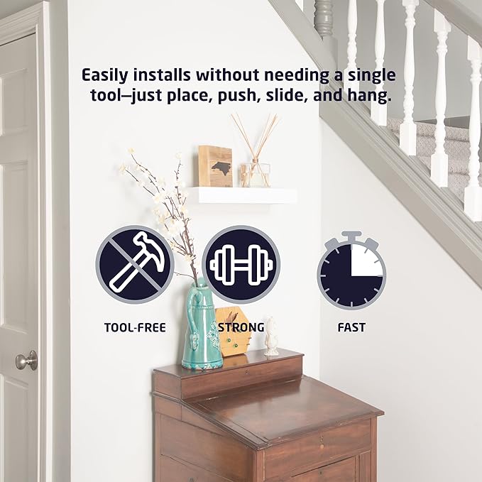 HIGH & MIGHTY 515663 Modern 36" Floating Shelf Holds up to 25lbs, Easy Tool-Free Dry Wall Installation, Flat, eCommerce Packaging, White