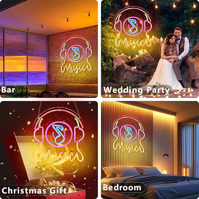 Live Music Neon Sign Earpoda Neon Sign for Wall Decor, Neon Wave Sign LED Light Sign, LED Signs for Bedroom Wall, Neon Lights Signs for Man Cave Bedroom, Wedding, Living Room, Party, Bar, USB Powered with Dimmer (12.6* 14.3in)
