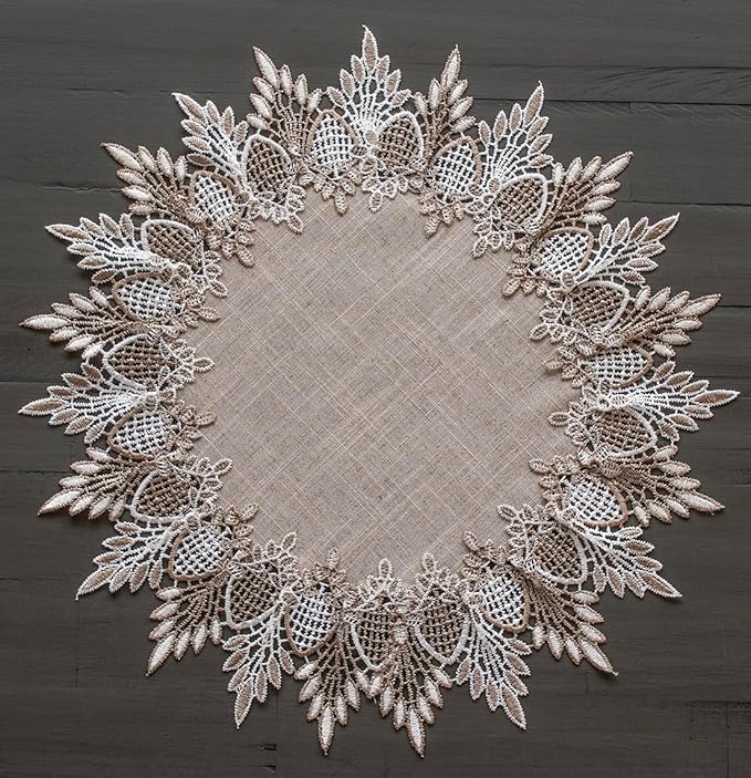 Lace Doily Neutral Earth Tones Table Topper Scarf Place Mat Round Doily (16 inch Round)