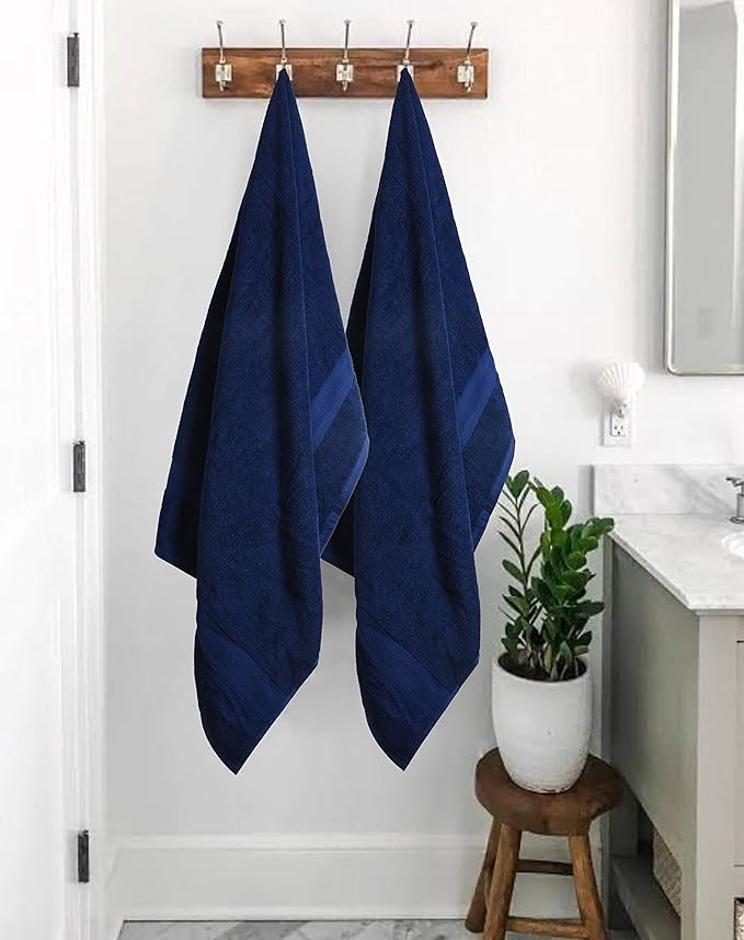 BOUTIQUO Premium Cotton 4 Pack Bath Towel Set - 100% Pure Cotton - 4 Bath Towels 27x54 - Ideal for Everyday use - Ultra Soft & Highly Absorbent - Navy Blue