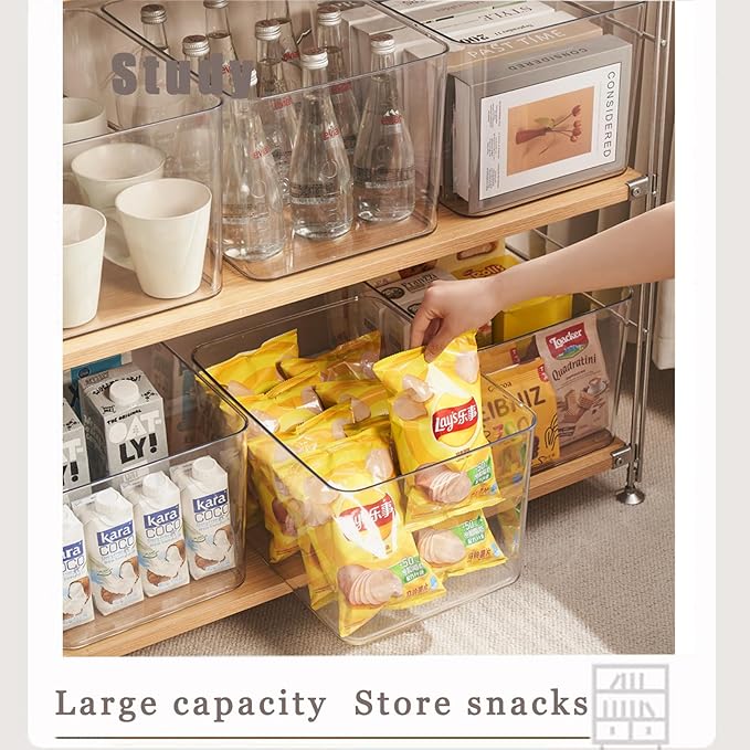 Clear plastic storage bins with LIDS-3packs,storage containers for snacks, cosmetics, books, dog food, Storage Organizer for Nursery,Kitchen, Living room,Bedroom, Bathroom, Office