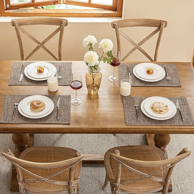 Placemats Set of 8, Dual-Layered Thickened Faux Linen Cloth Place Mats Heat Resistant Machine Washable Wrinkle Free Table Mats Indoor/Outdoor (Burlap)