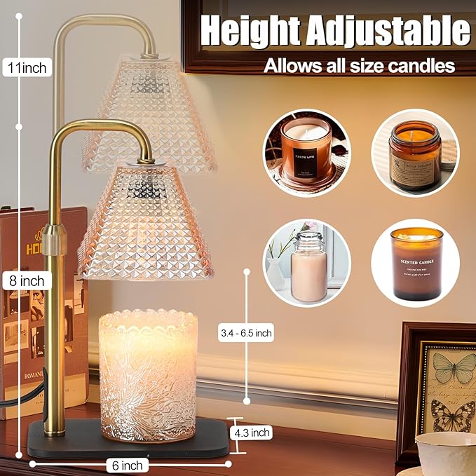 Candle Warmer Lamp with Timer & Dimmer - Electric Candle Wax Melt Warmer with Adjustable Height for Scented Candle Wax, Homer Décor and House Warming Birthday Gifts for Women Mom