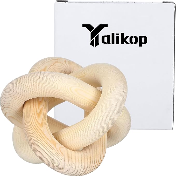 Yalikop 3 Link Wood Knot Decor - Hand Carved Coffee Table Decoration, Boho Chain Link Decor, Modern Shelf, Rustic Objects for Home Living Room Bedroom(Natural)