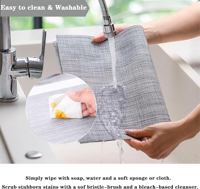 Grey Placemats Set of 4 - Heat Resistant Non-Slip Place mats for Dining Table, Washable Durable PVC Vinyl Woven Table Mats (Grey, 4)