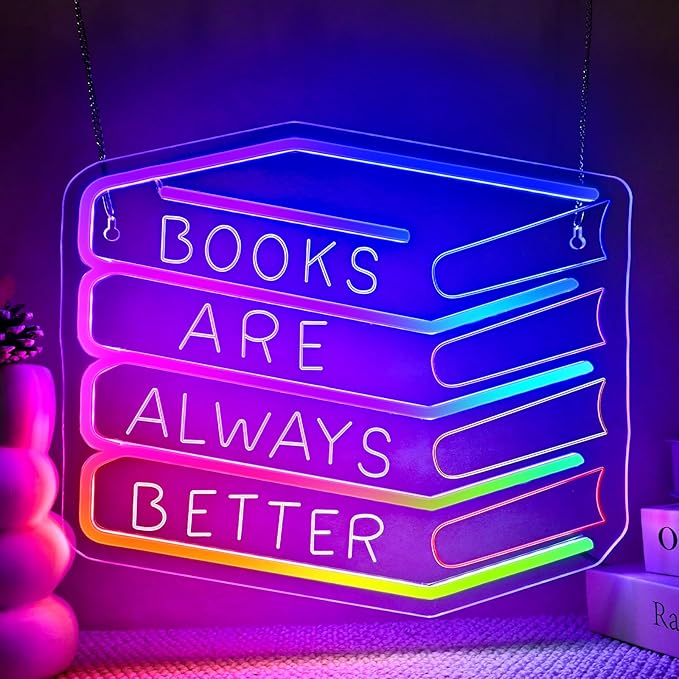 Books Are Always Better Neon Sign Student Classroom Neon Lights For Wall Decor Dimmable Colorful Light Up Sign For Bedroom Library Classroom Reading Study Room Decoration Boy Girls Gifts