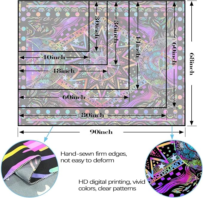 Blacklight Sun and Moon Tapestry Glow in The Dark Neon Hippie Bohemian Tapestries for Bedroom Aesthetic UV Reactive Purple Celestial Tie Dye Tapestry Wall Hanging for Living Room Dorm (40'' × 30'')