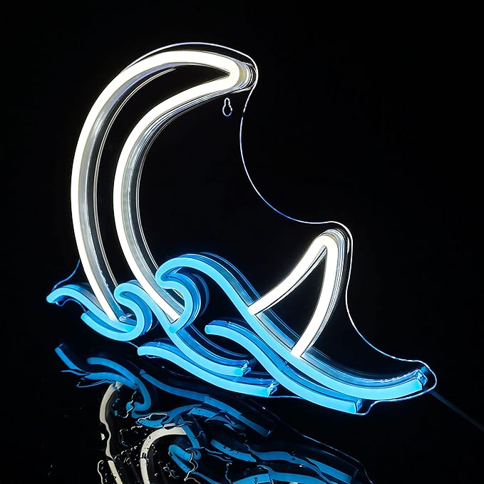 Sunrise Sunset Neon Sign Moon over Sea Neon Light Twilight Wave LED Wall Signs for Room Decor Anime Neon Light Acrylic Moon Sign (Moonrise)