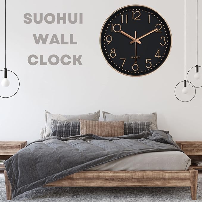 Silent Wall Clock 12 Inch Non-Ticking Wall Clocks Battery Operated for Living Room Decor Modern Wall Clock for Home/Bedroom/Office/Classroom/School/(Rose Gold)