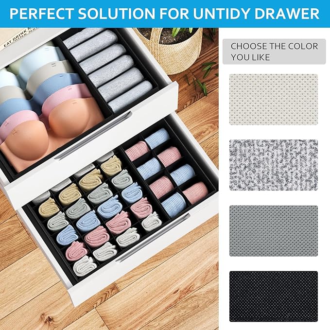 Foldable Underwear and Sock Organizer - 12 Pack Fabric Dresser Drawer Divider for Socks, Bra, Underwear, Tie, Black